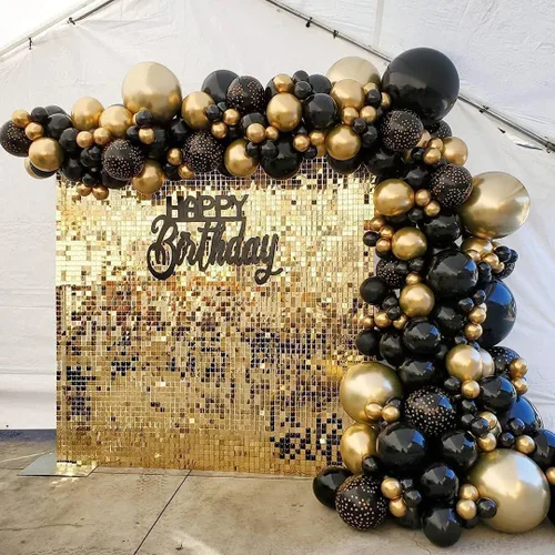 Vista 12 de Fondo de pared brillante – Panel de decoración de 24 piezas Panel de decoración de boda, cumpleaños, aniversario, compromiso y despedida de Negro