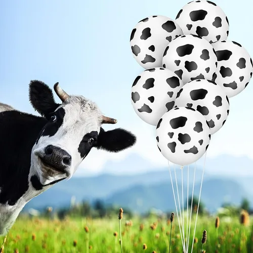 Vista 3 de 25 globos con estampado de vaca de 12 pulgadas, globos de látex de animales de granja para vaquero occidental, cumpleaños, granja, baby shower