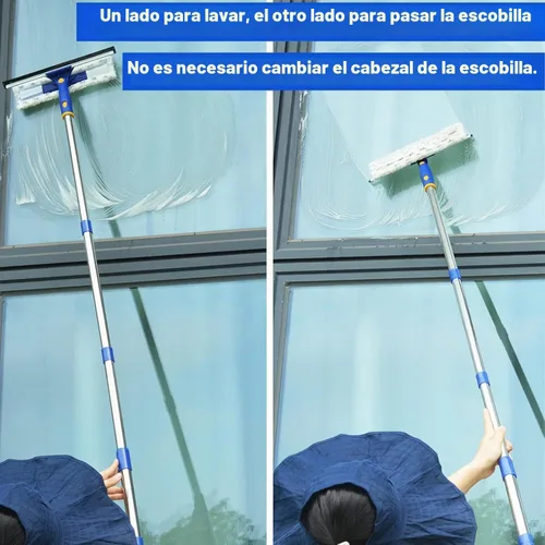 Vista 8 de Limpiador de limpiaparabrisas de 86.6 pulgadas, kit de herramientas de limpieza de ventanas 2 en 1, escobilla de ducha con poste de extensión