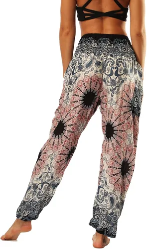 Vista 6 de Lus Chic Womens Boho Pants Harem Smocked Waist Yoga Hippie Palazzo Summer Beach Pants