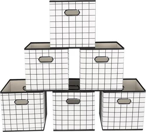 Vista 55 de Yunkeeeper - Contenedores de almacenamiento, cubos organizadores de tela con asa, cubos plegables para almacenamiento de tela o accesorios, 11 x 11