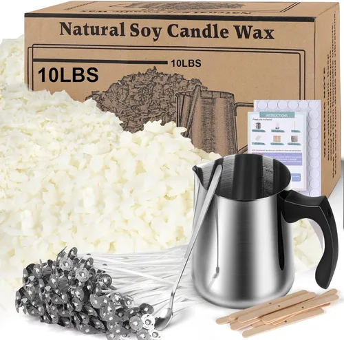 Vista 10 de Kit de suministros para hacer velas de cera de soja, cera de soja natural para hacer velas, kit de arte y manualidades DIY para adultos