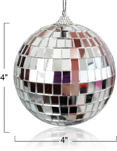 Vista 3 de ArtCreativity Bola de discoteca de espejo de 4 pulgadas, bola de discoteca plateada con cuerda para colgar para fiestas, cumpleaños y bodas