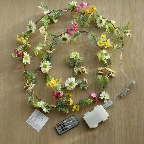 Vista 5 de MIYA LIFE Guirnalda de flores silvestres, guirnalda de luces de Pascua, funciona con pilas, con control remoto, margaritas multicolor y luces