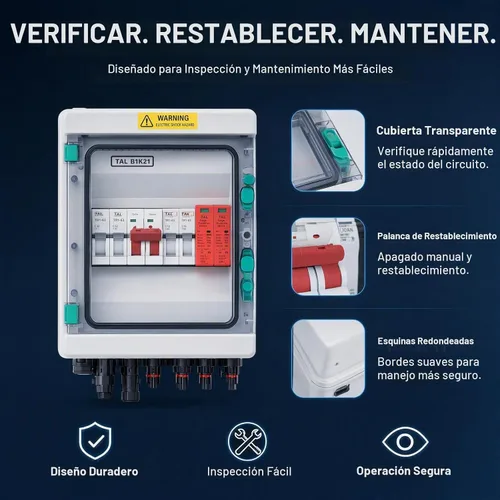 Vista 3 de Caja combinadora fotovoltaica, caja combinada solar de 2 cuerdas con fusible de corriente de 32 A, dispositivo de protección contra sobretensiones