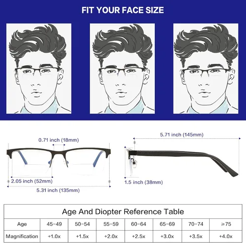 Vista 4 de Lentes de lectura progresivas bifocales sin línea, multifocales, con bloqueo de luz azul, para computadora, marco metálico para hombres
