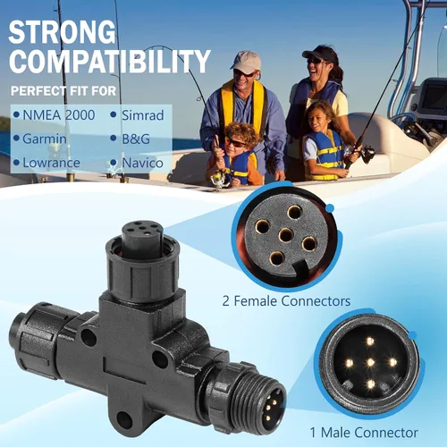 Vista 4 de NMEA 2000 (N2k) (Tee) - Conector en T Accesorios para barcos Garmin Lowrance Simrad B&G Navico Networks, IP67 impermeable, conexión estable