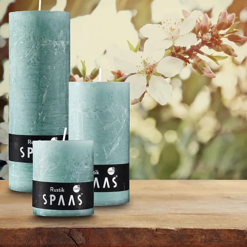 Vista 2 de SPAAS - Velas rústicas de pilar verde – Juego de 4 velas decorativas de 2.7 x 7.5 pulgadas – Velas de pilar rústicas sin perfume sin olor