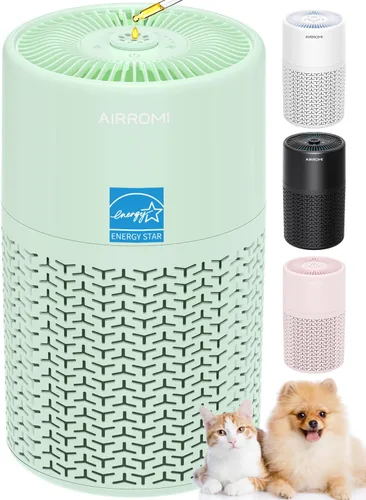 Vista 12 de AIRROMI Purificador de aire para mascotas para alergias en el hogar, hasta 660 pies ². Filtro de carbón activado desodorizante HEPA, con esponja