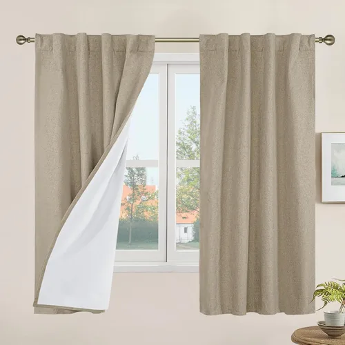 Vista 137 de LAMIT Cortinas opacas cortas de lino de 30 pulgadas para ventanas de cocina sobre el fregadero, cortinas de café texturizadas de lino marfil