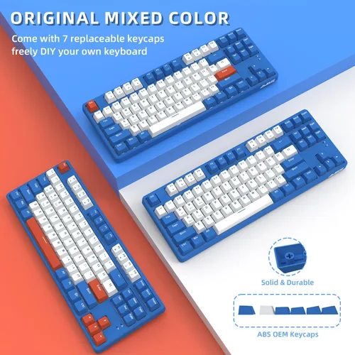 Vista 6 de A.JAZZ - Teclado mecánico inalámbrico, 87 teclas TKL teclado Bluetooth intercambiable en caliente, modo dual BT5.02.4G con marco desmontable, teclas