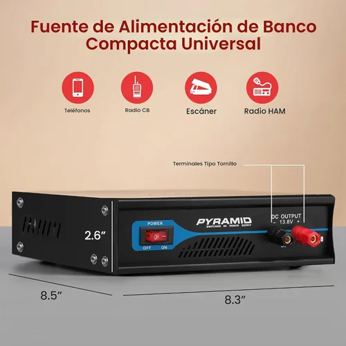 Vista 2 de Pyle Fuente de Alimentación Universal Compacta de Banco - Convertidor Regulado de Banco de Laboratorio para el Hogar de 30 Amperios de CA a CC