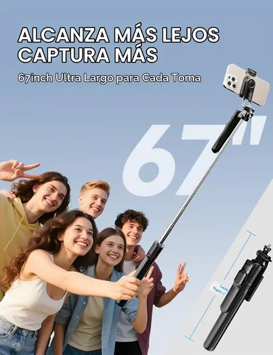 Vista 2 de Takerers Trípode para teléfono celular de 67 pulgadas y palo para selfie con control remoto inalámbrico, todo en uno multifuncional para selfie