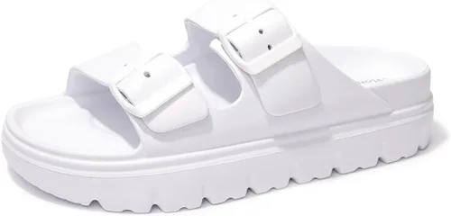 Vista 64 de FUNKYMONKEY - Sandalias bajas cómodas para mujer, hechas de etilvinilacetato, ajustables con hebilla doble