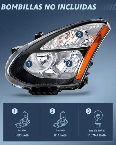 Vista 2 de Ensamble de faro Nilight compatible con Nissan Rogue 2008 2009 2010 2011 2012 2013 2014 2015 Select, lámparas de repuesto con carcasa negra