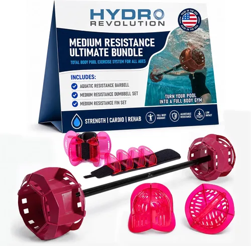 Vista 11 de Hydrorevolution Ultimate Pool Exercise Bundle Water Exercise Equipment Water Weights, Fins & Aquastrength Barbell Quick Start Guide Alta