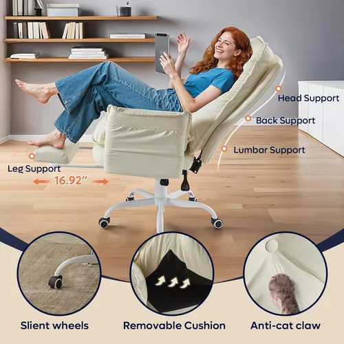 Vista 5 de Bestier Silla Criss Cross con reposapiés, Silla de oficina de espalda alta con piernas cruzadas y brazos abatibles y asiento ancho, reclinable 135°