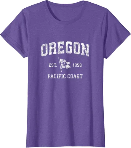 Vista 30 de Oregon Vintage barco ancla bandera diseño de West Coast Retro Tee, hombre S, Arándano