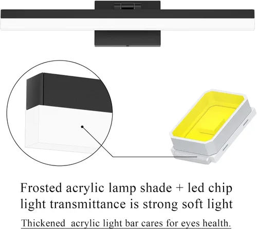Vista 5 de Ralbay Luces de tocador negras para baño de 24 pulgadas, moderna luz LED negra mate, accesorios de iluminación de baño sobre espejo