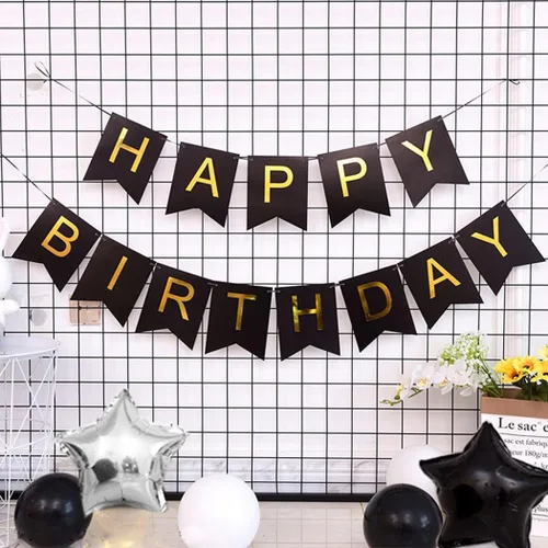 Vista 3 de Juego de decoraciones de fiesta de cumpleaños número 14 para niñas, niños, mujeres y hombres, pancarta de letras negras de feliz cumpleaños, globos