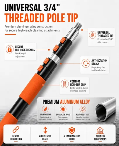 Vista 7 de Cambiador de bombilla de 26 pies para techos altos con poste de extensión telescópico Naranja