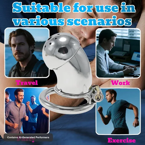 Vista 3 de Jaula de acero inoxidable para hombre con bloqueo de pene con cerradura de metal castidad dispositivo de castidad masculina jaula de polla juguetes