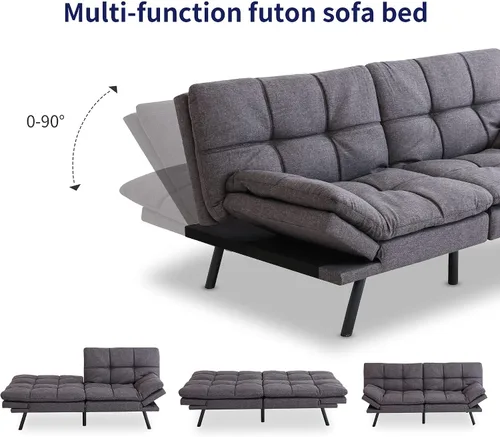 Vista 4 de Opoiar Sofá cama futón, pequeño sofá de espuma viscoelástica de tela de lino dividido, moderno y convertible para espacios de vida compactos