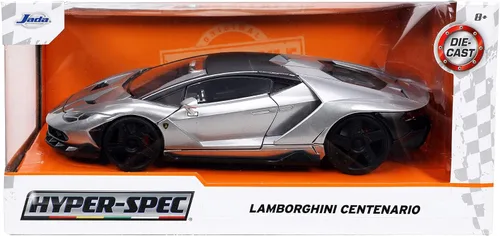 Vista 3 de Lamborghini Centenario Gris Metálico con parte superior negra Hyper-Spec Series 1/24 Modelo de auto fundido a troquel por Jada