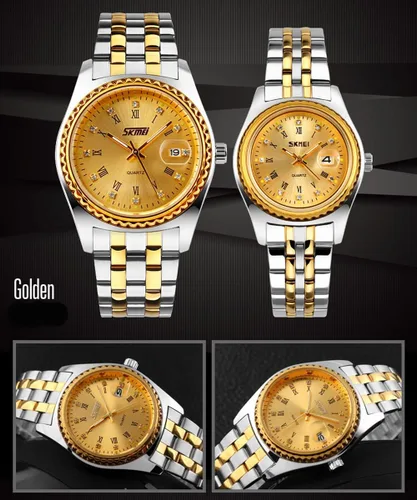 Vista 7 de SKMEI Watches for Couples Men and Women His and Hers Pair Watch Set Husband Wife Valentines Matching Wedding Gifts Classic Stainless Luxry Business