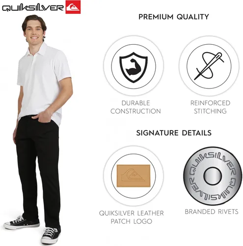 Vista 3 de Quiksilver - Jeans de mezclilla elásticos para hombre con 5 bolsillos y ajuste recto Negro azabache