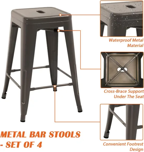 Vista 4 de Taburetes de bar de metal de 24 pulgadas para isla de cocina, juego de 4, bronce