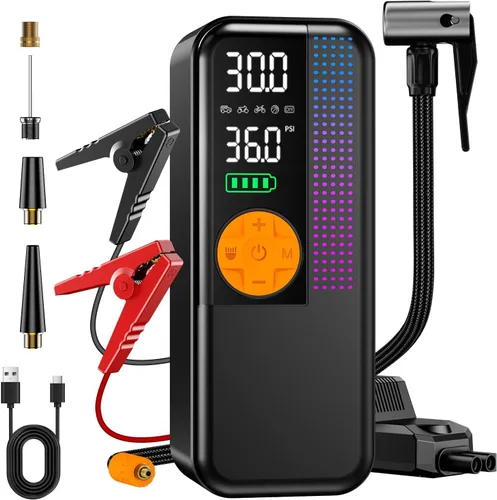 Vista 7 de WEOLULI Arrancador de batería de coche con compresor de aire 2000A 150PSI Negro
