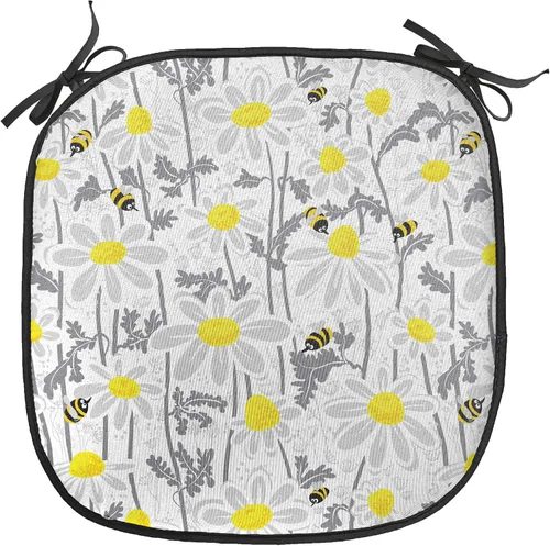 Vista 45 de Ambesonne Cojín de asiento para silla de flores, detalles florales con hojas y remolinos, estampado artístico romántico y vívido y vibrante