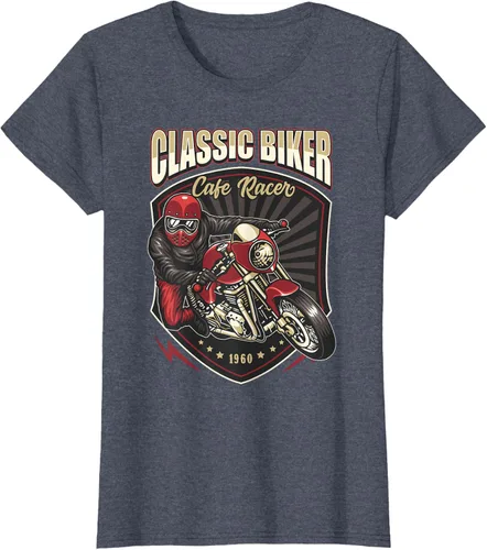 Vista 58 de Camiseta de motocicleta clásica Biker Cafe Racer para hombre, Negro, S