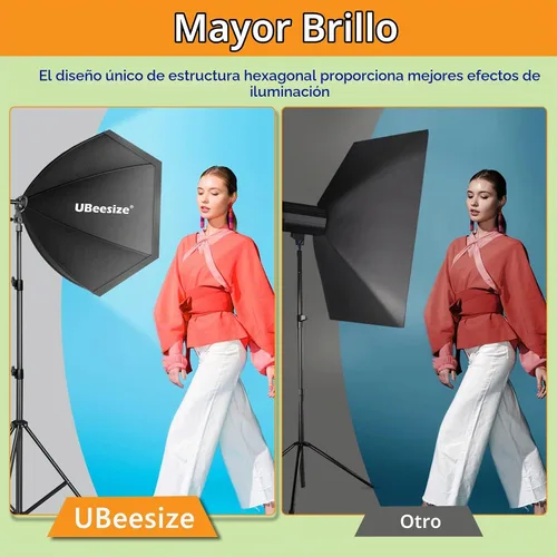 Vista 4 de UBeesize Softbox Kit de iluminación para fotografía, kit de iluminación continua con reflector de 30" x 30" y bombilla de 3 temperaturas de color 85