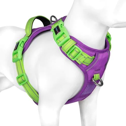 Vista 21 de Arnés para perro sin tirones, chaleco para perro reflectante ajustable de colores únicos, con asa de entrenamiento suave y clips de metal