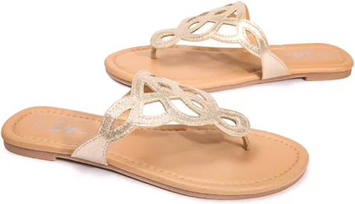 Vista 6 de LM Sandalias de tanga para mujer, sandalias con correa en T, sandalias planas sin cordones, sandalias informales de verano