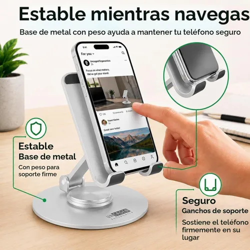 Vista 2 de Uncaged Ergonomics Adjustable/Foldable Swivel Phone Stand for Desk (Silver)