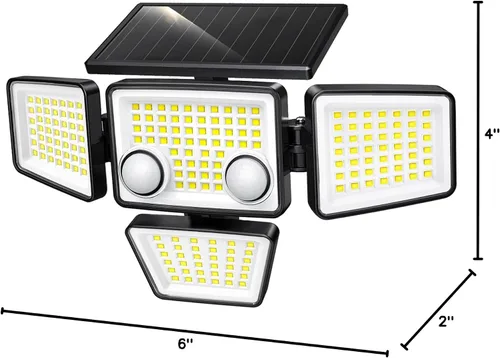 Vista 8 de LYWALT Luces solares para exteriores – 3000 lm, 188 luces LED con sensor de movimiento, 4 cabezales IP65, luces de inundación de seguridad