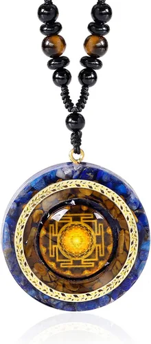 Vista 12 de Day Day Up Collar de orgonita - Colgante giratorio Sri Yantra para antiestrés, ansiedad y meditación - Piedra de malaquita y ojo de tigre