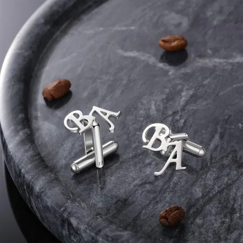 Vista 3 de Gemelos personalizados para hombre, acero inoxidable, fecha de nombre personalizada, para hombre, regalo de aniversario para el día del padre