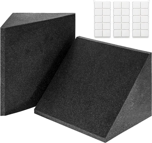 Vista 9 de Foroomaco Triangular Pyramid Bass Traps for Ceiling Corners, 4 Pack, Black Trampas triangulares para graves piramidales