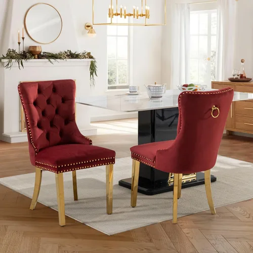 Vista 37 de Juego de 2 sillas de comedor tapizadas de tela de lino, sillas de cocina modernas de mediados de siglo con respaldo alto, ribete de cabeza de clavo