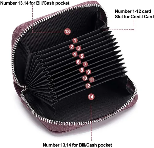 Vista 3 de EASTNIGHTS Cartera de cuero genuino para tarjetas de crédito RFID con cremallera