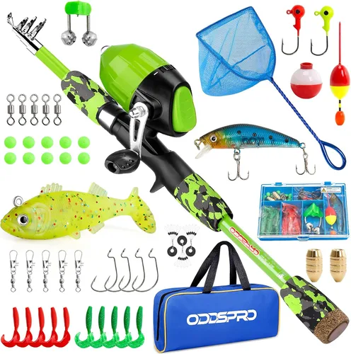 Vista 18 de ODDSPRO Caña de pescar para niños, kit combinado de caña de pescar y carrete telescópico portátil para niños, con caja de aparejos de pesca Spincast