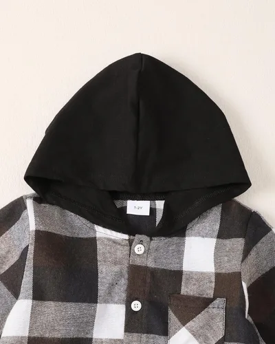 Vista 4 de Conjunto de ropa para bebé y niño, a cuadros, manga larga, sudadera con capucha y pantalones para otoño e invierno