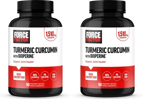 Vista 14 de Force Factor Suplemento de curcumina de cúrcuma con pimienta negra, suplemento de apoyo articular con BioPerine para una mayor absorción, sin