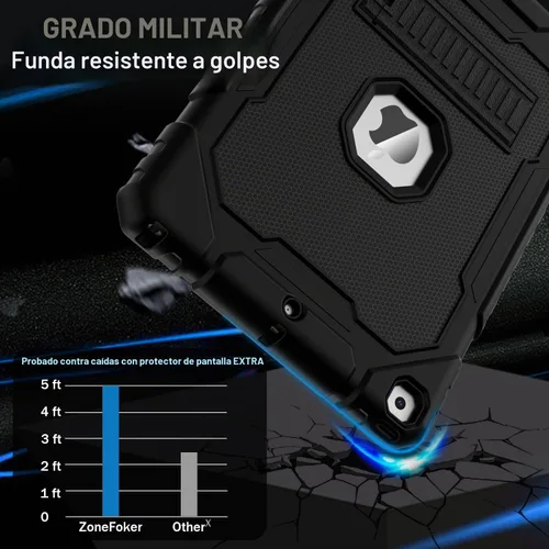 Vista 3 de ZoneFoker Funda para iPad de 9ª/8ª/7ª generación 2021/2020/2019 (10.2 pulgadas), Resistente de Servicio Pesado Grado Militar a Prueba de Golpes