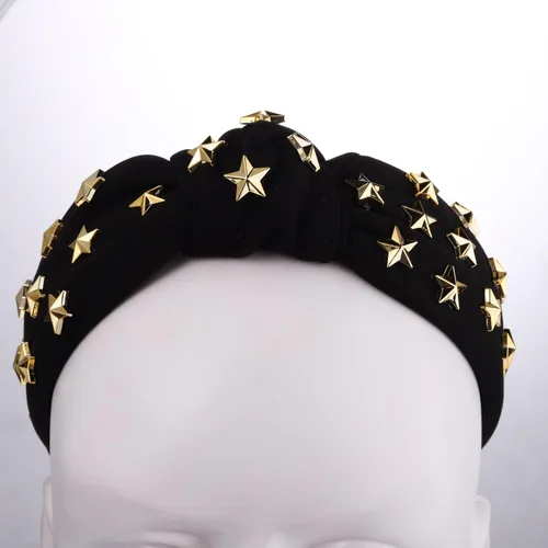 Vista 7 de ARATLENCH Diadema anudada con estrellas doradas y tachonadas con nudo en la parte superior ancha, diadema para Navidad, Año Nuevo, vacaciones