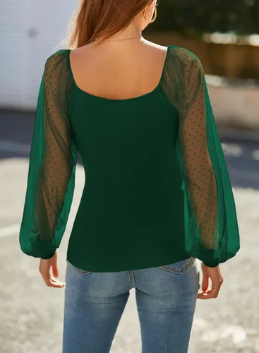 Vista 3 de DOROSE Camisas de manga larga de malla para mujer, blusas informales
